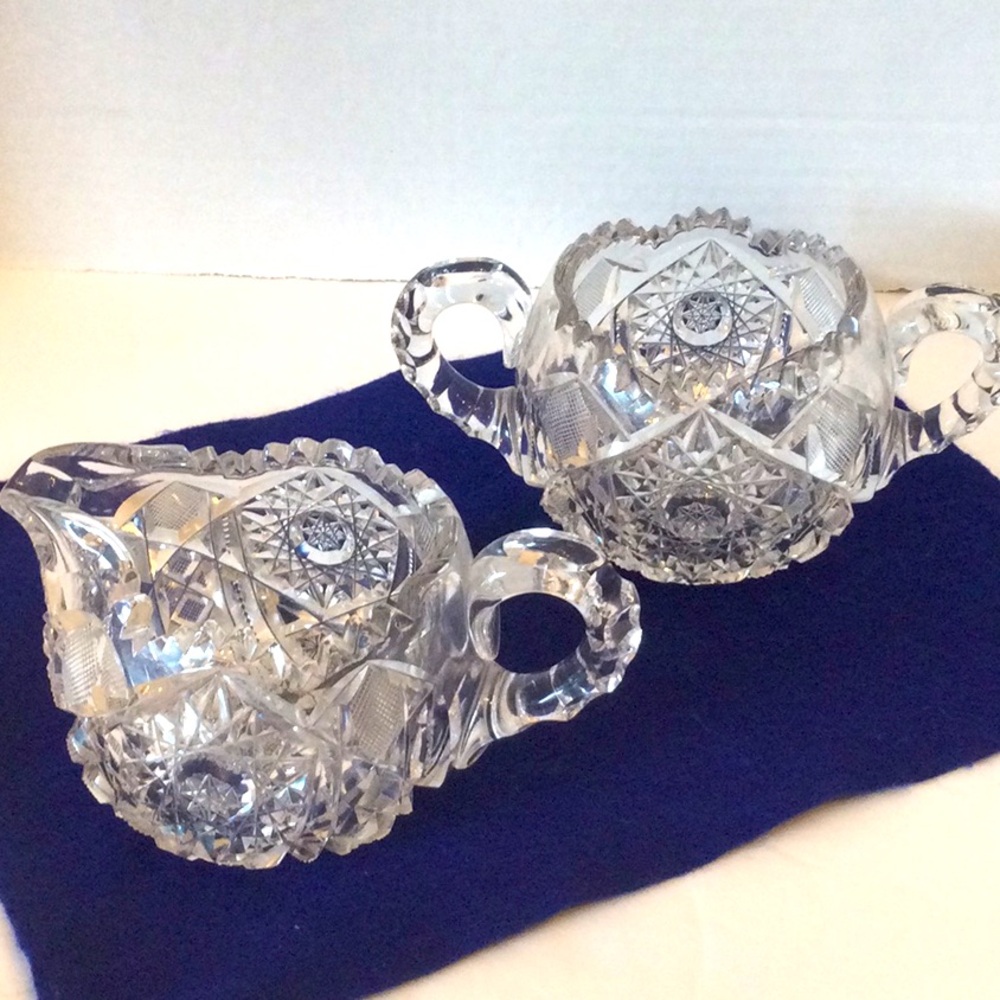 American Brilliant creamer and sugar cut glass set